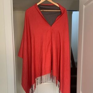 Pink and grey reversible handmade merino wool wrap